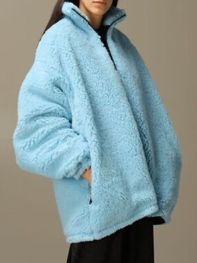balenciaga oversized fleece zip‎ up jacket teddy baby blue 40 demna
